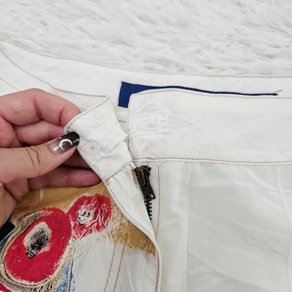 OHDD Save the Queen White Abstract Artsy Boho Chic Straight Leg Crop Pant Sz M - Picture 3 of 13